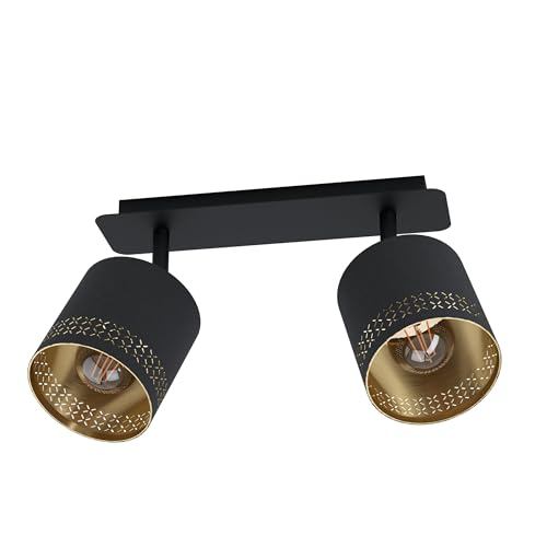 EGLO Esteperra 2-Bulb Ceiling Light Vintage Retro Steel and Textile Living Room Lamp in Black Gold Kitchen Lamp Spotlights with E27 Socket