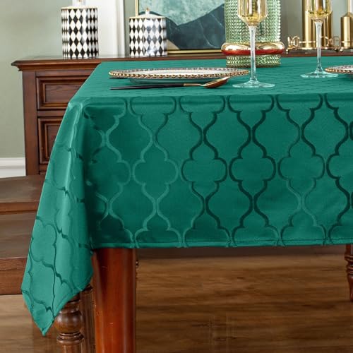 "SASTYBALE Christmas Tablecloth Jacquard Damask Fabric Table Cloth Water Resistant & Wrinkle Free Polyester Table Cover for Dining, Party, Xmas (Rectangle/Oblong, 52"" x 70"" (4-6 Seats), Green)"