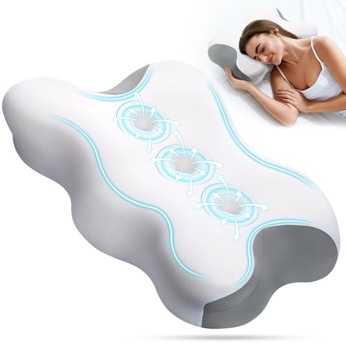 Euqvunn [Upgraded 3-Groove] Cervical Memory Foam Pillow for Neck and Shoulder Pain Relief - Ergonomic Cooling Ice Silk Pillow for Side, Back & Stomach Sleepers, 3 Heights