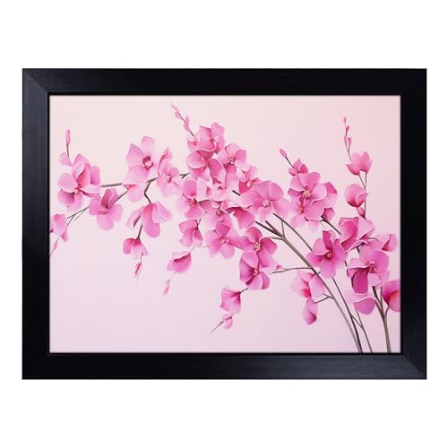 Lap Tray with Bean Bag Cushion, Orchid Flower Minimalism - Handmade in the UK, Raised Wooden Edge, Padded Cushion, Heat-Resistant Wipe-Clean Surface, for Meals, Laptops and Crafts
