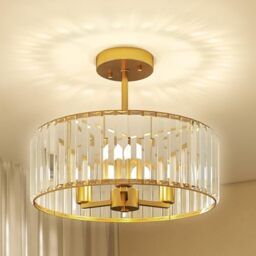 HOMCOM Crystal Ceiling Light Fixture Semi Flush Mount Modern 39 cm Gold