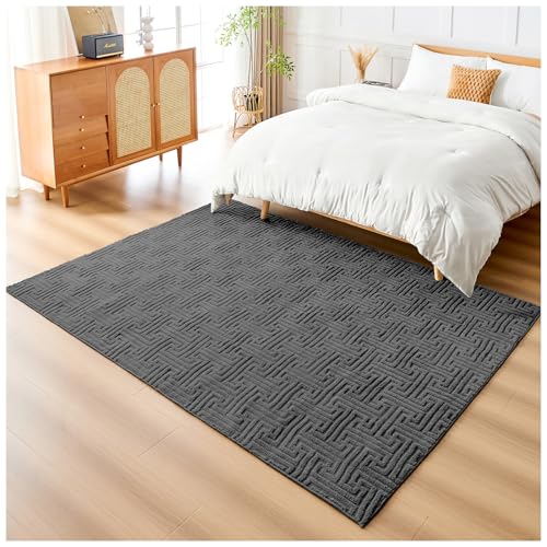 GC GAVENO CAVAILIA Faux Fur Fleece Area Rugs, Living Room Large 160x230 Cm - Fluffy Rug For Bedroom, Dining Room, Office Anti Slip - Carpet Floor Mat Runners Washable Outdoor Rug, Charcoal