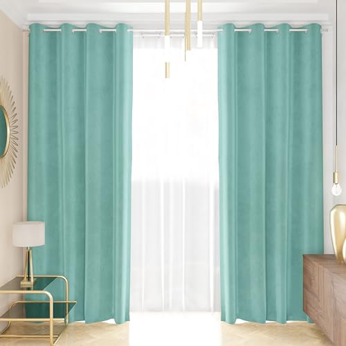 PETTI Artigiani Italiani - Velvet Curtains with Panels for Interior with Rings 2 Pieces 140 x 280 cm, Velvet Curtain for Bedroom and Living Room, Blackout and Modern, Tiffany, 100% Made in Italy