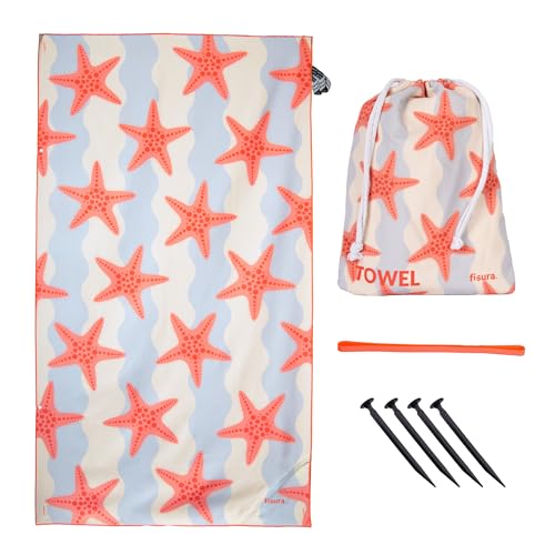 Fisura - Large Microfibre Beach Towel with Starfish Print – Quick Dry, Sand Free & Lightweight – Travel, Pool, Camping & Picnic – 180 x 100 cm Gift