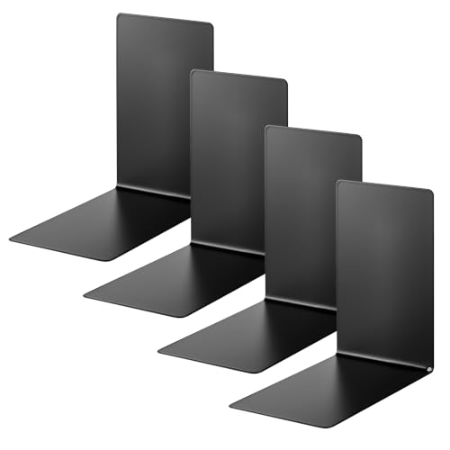 Alco-Albert 4301-11-4 Metal Bookends, Set of 4, Black, 14 x 14 x 8.5 cm, for School, Office and Home