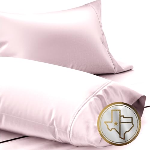 TEXAS LINEN CO. 100% Egyptian Cotton Standard/Queen Size Pillow Cases Set of 2-1000 Series Lonestar Lovin' Pillow Cover (Blush), Soft, & Cooling Pillowcases Set of 2 for Standard/Queen Pillows