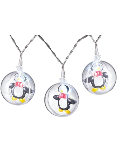 WeRChristmas Bauble LED String Lights with Penguins, Multi-Colour, 5cm