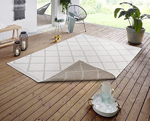 NORTHRUGS Corsica Indoor and Outdoor Rug 120 x 170 cm - Reversible Rug Weatherproof Modern Geometric Pattern Rug for Balcony Patio Garden Conservatory Living Room Rug Waterproof in Linen