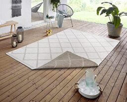 NORTHRUGS Corsica Indoor and Outdoor Rug 120 x 170 cm - Reversible Rug Weatherproof Modern Geometric Pattern Rug for Balcony Patio Garden Conservatory Living Room Rug Waterproof in Linen