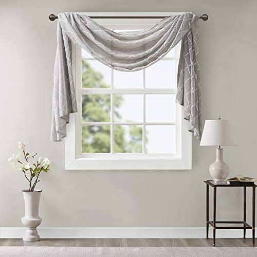 "Madison Park Grey Sheer Curtains For Kitchen, Transitional Fabric Sheer Curtain For Living Room, Irina Embroidered Curtain Sheers, 50"" W X 144"" L, 1-Panel Pack"
