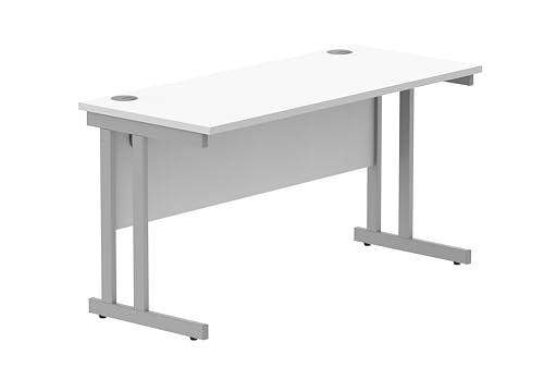Office Hippo Essentials Rectangular Writing Computer Work Place, Home Office Desk with Cable Port Management, Wood, Arctic White, 140x60cm