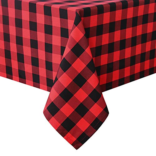 Hiasan Checkered Tablecloth Square - Stain Resistant, Waterproof and Washable Table Cloth Gingham for Christmas, Outdoor Picnic, Holiday Dinner, 70 x 70 Inch, Black and Red