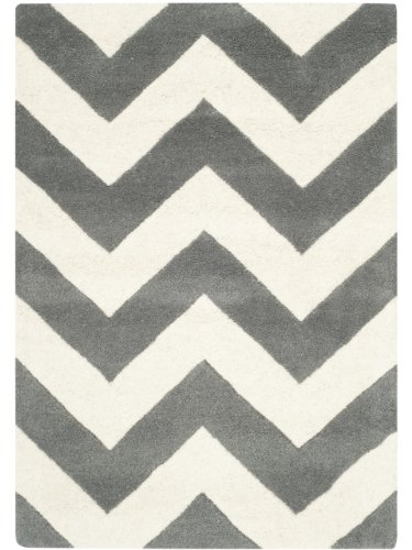 Safavieh Contemporary Indoor Hand Tufted Rectangle Area Rug, Chatham Collection, CHT715, in Dark Grey / Ivory, 122 X 183 cm for Living Room, Bedroom or Any Indoor Space
