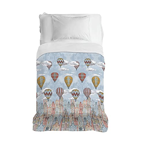 PENSIERI DELICATI Bedspread 170 x 280 cm, Single Sheet 100% Cotton Pique, Ideal as a Furniture Cover, 1 Square Bed Blanket, Orange Flying Pattern, 100% Made in Italy