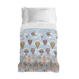 PENSIERI DELICATI Bedspread 170 x 280 cm, Single Sheet 100% Cotton Pique, Ideal as a Furniture Cover, 1 Square Bed Blanket, Orange Flying Pattern, 100% Made in Italy