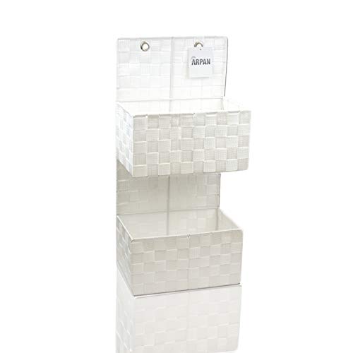 ARPAN Wall Hanging 2-Shelf Storage Basket, Nylon Hanging Storage Organiser for Bathroom, Home or Office, 28 x 15 x 58 cm (White)