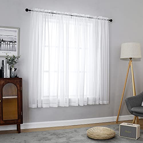 Chyhomenyc White Sheer Curtains 54 Inch Long 2 Panels Set, Short Voile Rod Pocket Drapes for Dinning Small Windows Bathroom Living Room Bedroom, Each 42Wx54L in, 2PCS, White