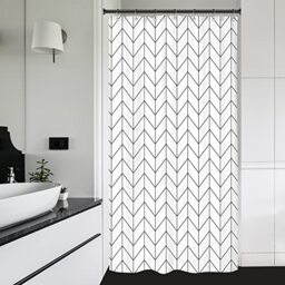 Riyidecor Small Stall 36Wx72H Inch Shower Curtain,Narrow RV Walkin Black White Herringbone Modern Bathroom Curtains,Half Stand Up Zig Zag Chevron Camper Bathroom Accessories Waterproof Fabric 7 Hooks