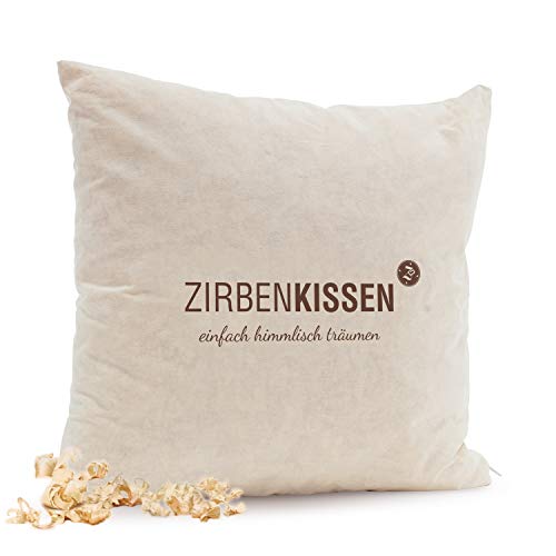 Zirben Familie Natural Decorative Cushion 40 x 40 cm • Decorative Cushion Filled with Swiss Pine Flakes, Lettering Simply Heavenly Dream • ZirbenFamilie, Known from Specialist Trade and Hotel Industry