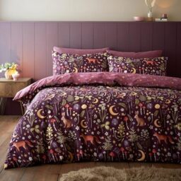 Catherine Lansfield Enchanted Twilight Reversible Single Duvet Cover Set with Pillowcase Plum