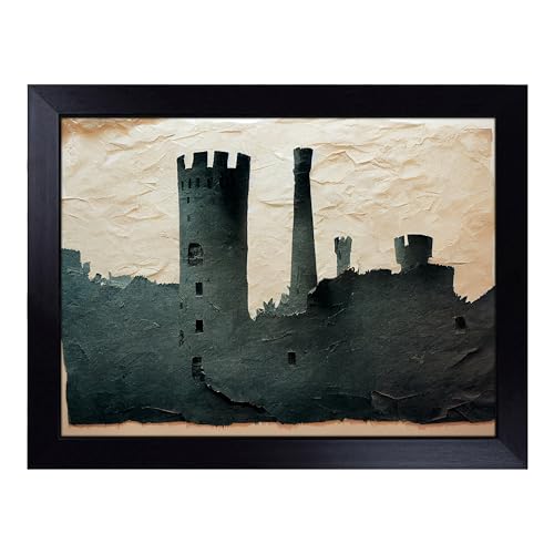 Lap Tray with Bean Bag Cushion, Castle Torn Paper - Handmade in the UK, Raised Wooden Edge, Padded Cushion, Heat-Resistant Wipe-Clean Surface, for Meals, Laptops and Crafts
