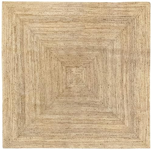 HAMID Rug Jute Alhambra Natural Colour, Jute Rug, Area Rug 100% Jute Fibre Hand Wovem, Braided Rug for Home, Living Room, Floor Carpet..(200x200cm)