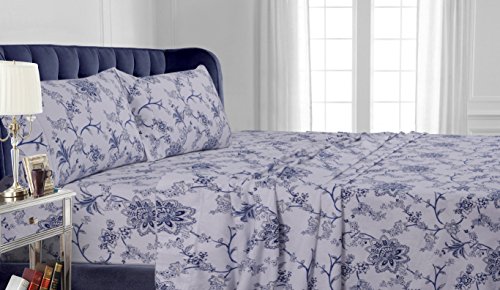 Tribeca Living 200-GSM Floral Printed Deep Pocket Flannel Sheet Set Queen