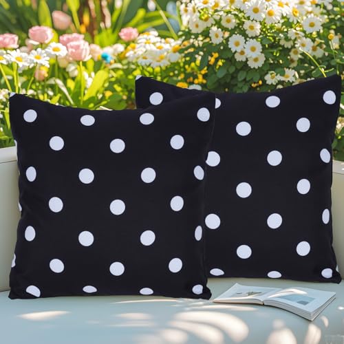 Eternal Beauty 18X18'' Set of 2 Waterproof Outdoor Pillow Covers for Spring Summer Patio Throw Pillows, Black White Polka Dot, 18X18 inches