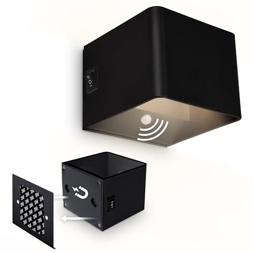 BRILONER Sticklights - Rechargeable Wall Light Without Wiring and Drilling, Motion Sensor, Magnetic, LED, Battery, Sticky Wall Lights, 10x8x10 cm, Black