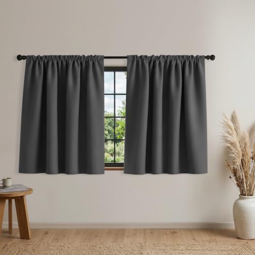 "Mrs.Naturall 52 Inch Extra Wide Short Blackout Curtains for Bedroom Small Window, 36 Inch Thermal Black Out Blinds for Kitchen Bathroom 52""x36"""