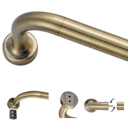 "Antique Bronze Curtain Rods for Windows 28 to 48"",1 Inch Disc Wrap Around Curtain Rod with Aluminum Finials and Brackets,No Screw Disassembly Adjustable Blackout Curved Room Darkening Curtain Rod"
