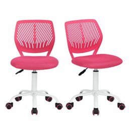 HOMYLIN Desk chair Computer chair Ergonomic Fabric Swivel Office Comfy chair Work Chair without Arms Height Adjustable Study chair, Set of 2,Pink