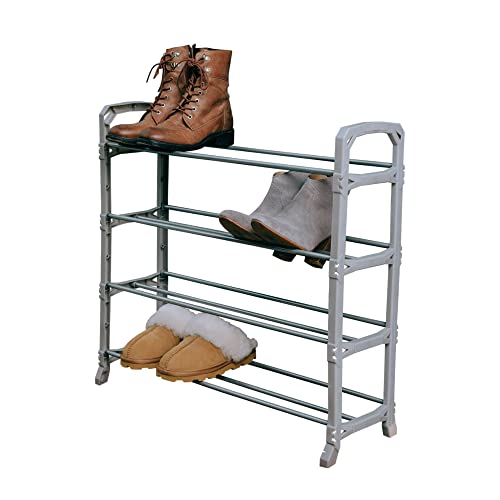 Addis 4 Tier Shoe Rack Organiser, Perfect for Entrances, Wardrobes, Halls, Utility, Livingroom, Bedroom & Garages, Heavy duty Quick Assembly No Tools Required, Holds upto 12 pairs Metallic silver