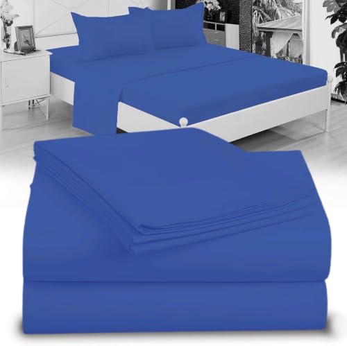 "Twin XL 100% Microfiber Double Brushed Sheet Set - Extra-Soft & Wrinkle-Free - 15"" Deep Pockets, 39"" x 80"" - Ideal for Dorms, Hospitals & Split King Beds - 3 PC Set (Twin XL, Royal Blue)"