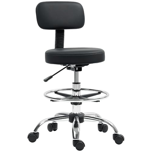 HOMCOM Drafting Chair, Office Chair, Backrest, Adjustable Footrest, Black