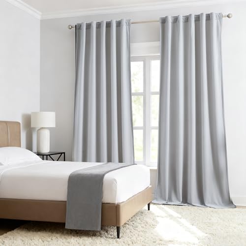"Treatmentex Gray Velvet Curtains for Bedroom Living Room 95"" Room Darkening Window Curtain Drapes for Bedroom Cotton Feel Curtains Light Grey, Back Tab and Rod Pocket Top, 42"" W x 2Panels"