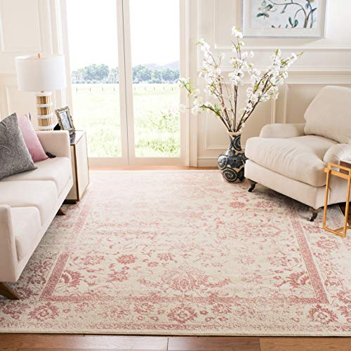 Safavieh Distressed Rug for Living Room, Dining Room, Bedroom - Adirondack Collection, Short Pile, in Ivory and Rose, 244 x 244 cm