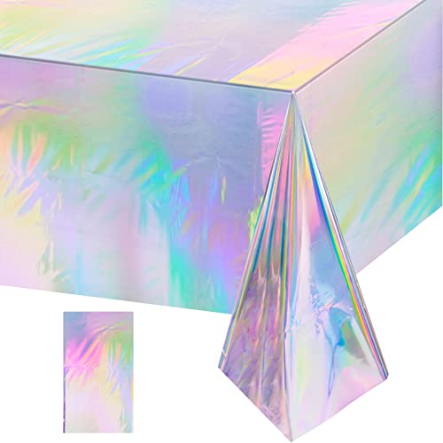 "FunnyPars 1 Pack Iridescence Plastic Tablecloths Shiny Disposable Laser Rectangle Table Covers Holographic Foil Tablecloth Iridescent Party Decoration Birthday Bridal Wedding Christmas 54""x108""(Laser)"