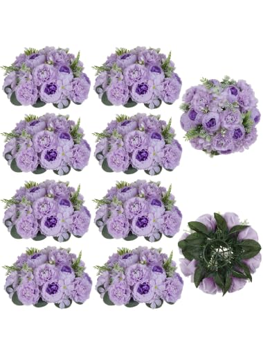 BLOSMON Flower Balls for Wedding Centerpieces: 10pc 9.5 Inch Lilac Fake Peonies Floral Arrangement Bouquet Wedding Decoration Easy Use Artificial Silk Kissing Ball Home Party Baby Shower Decor
