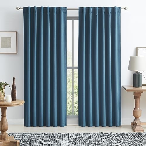 "KEQIAOSUOCAI Full Shading Curtains 90 Inches Long 2 Panels Set, Completely Blackout Noise Reducing Drapes for Living Room Bedroom Back Tab Loop Pocket(Blue Denim, 50"" W x 90"" L,1 Pair)"