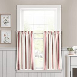 "Lush Decor Farmhouse Stripe Yarn Dyed Recycled Cotton Window Curtain Kitchen Tiers, 29"" L x 36"" W, Red"