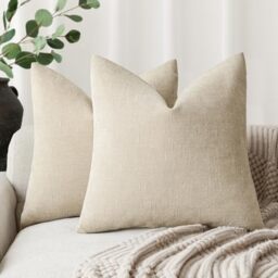 Foindtower Pack of 2 Soft Textured Chenille Throw Decorative Pillow Covers Square Accent Solid Cushion Cover Cozy Neutral Farmhouse Pillow Case for Couch Sofa Bedroom Living Room 26x26 Inch, Beige