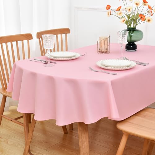 NEWISHER Oval Pink Tablecloth 60 x 102 inch, Polyester Oval Table Cloth - Solid Pink Table Cloth, Reusable Washable Oval Table Cover, Tablecloth for Dining, Kitchen, Party, Wedding, Indoor Outdoor