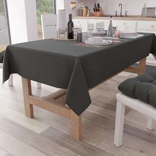 PETTI Artigiani Italiani - Table Cloth, Kitchen Tablecloth in Plain Cotton, Smoke Grey x 15 Seater (140 x 300 cm)