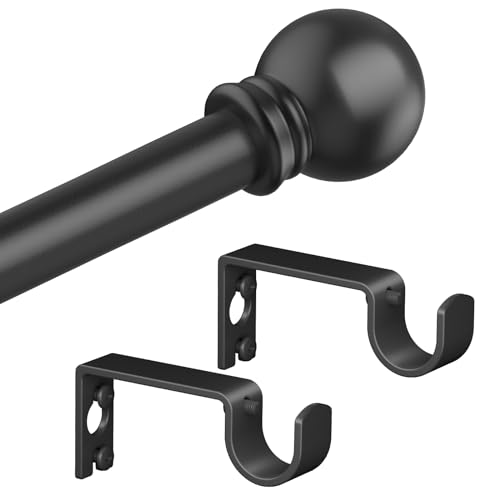 Authandis Matte Black Curtain Rods for Bedroom with Brackets,5/8 Inch Diameter Small Window Curtain Rod 28 to 48 Inches,Easy Install Drapery Rods
