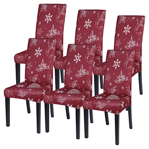 SearchI Christmas Dining Chair Covers Set of 6, Stretch Xmas Parsons Chair Slipcovers Seat Protector Washable Spandex Kitchen Chair Covers for Dining Room,Christmas Decoration,Holiday Party(Snowflake)