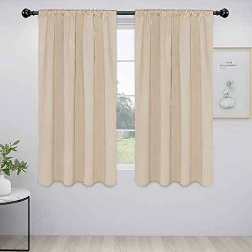 Easy-Going Rod Pocket Blackout Curtains for Bedroom, Room Darkening Window Curtains for Living Room, Thermal Insulated Noise Reduction Solid Window Drapes, 2 Panels(42x63 in, Beige)