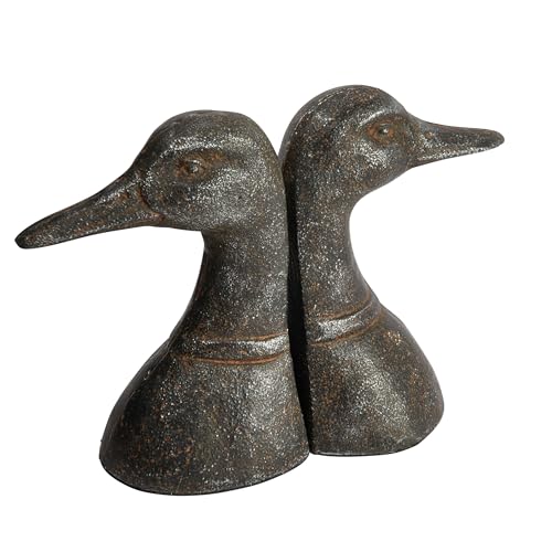 Creative Co-Op Decorative Distressed Cast Metal Duck Head Bookends, Black, Set of 2