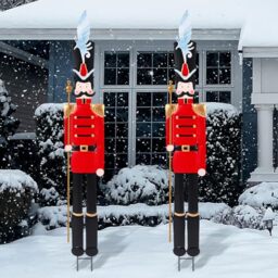 GlikCeil 2 Pcs 6ft Large Metal Christmas Nutcracker Outdoor Decoration Xmas Nutcracker Yard Signs Christmas Tall Metal Soldier Stakes Ornament for Xmas Holiday Garden Lawn Porch Pathway(Red)