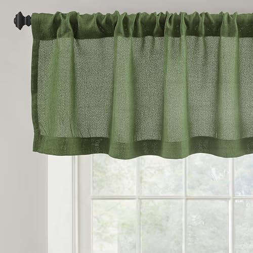 DriftAway Linen Textured Curtain Valances for Windows Light Filtering 3 Inch Rod Pocket Farmhouse Country Rustic Kitchen Valances for Bedroom Living Room Bathroom 18 inch Length Green